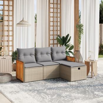 ARDEBO.de - 4-tlg. Garten-Sofagarnitur mit Kissen Beige-Mix Poly Rattan