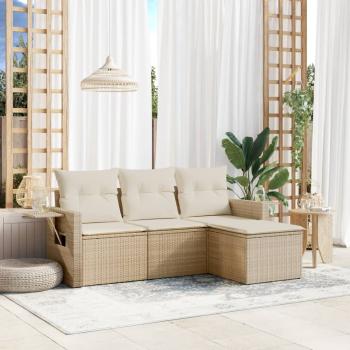 ARDEBO.de - 4-tlg. Garten-Sofagarnitur mit Kissen Beige Poly Rattan