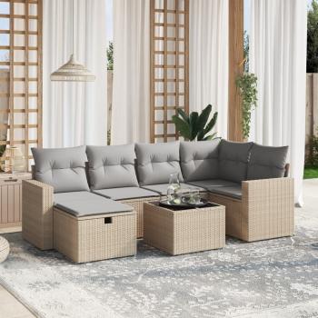 ARDEBO.de - 7-tlg. Garten-Sofagarnitur mit Kissen Beige Poly Rattan