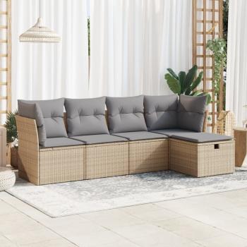 ARDEBO.de - 5-tlg. Garten-Sofagarnitur mit Kissen Beige Poly Rattan