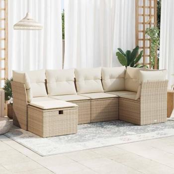ARDEBO.de - 6-tlg. Garten-Sofagarnitur mit Kissen Beige Poly Rattan