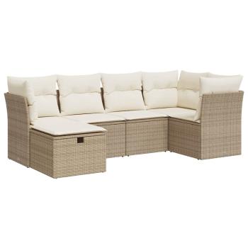 6-tlg. Garten-Sofagarnitur mit Kissen Beige Poly Rattan