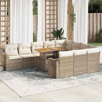 ARDEBO.de - 11-tlg. Garten-Sofagarnitur mit Kissen Beige Poly Rattan