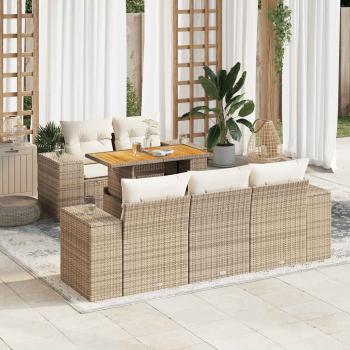 ARDEBO.de - 6-tlg. Garten-Sofagarnitur mit Kissen Beige Poly Rattan