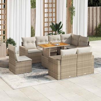 ARDEBO.de - 9-tlg. Garten-Sofagarnitur mit Kissen Beige Poly Rattan