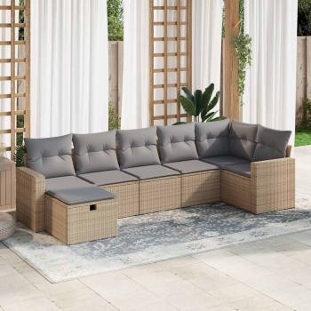 ARDEBO.de - 7-tlg. Garten-Sofagarnitur mit Kissen Beige Poly Rattan