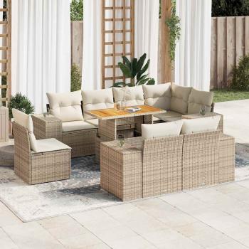 ARDEBO.de - 9-tlg. Garten-Sofagarnitur mit Kissen Beige Poly Rattan