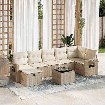 ARDEBO.de - 8-tlg. Garten-Sofagarnitur mit Kissen Beige Poly Rattan