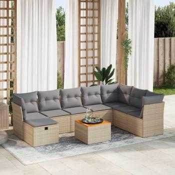 ARDEBO.de - 9-tlg. Garten-Sofagarnitur mit Kissen Beige Poly Rattan