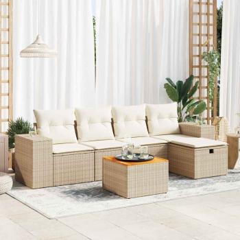 ARDEBO.de - 6-tlg. Garten-Sofagarnitur mit Kissen Beige Poly Rattan
