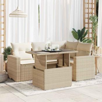 ARDEBO.de - 5-tlg. Garten-Sofagarnitur mit Kissen Beige Poly Rattan