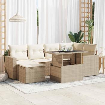 ARDEBO.de - 7-tlg. Garten-Sofagarnitur mit Kissen Beige Poly Rattan