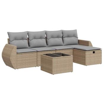 6-tlg. Garten-Sofagarnitur mit Kissen Beige Poly Rattan