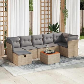 ARDEBO.de - 8-tlg. Garten-Sofagarnitur mit Kissen Beige Poly Rattan