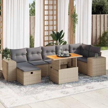 ARDEBO.de - 5-tlg. Garten-Sofagarnitur mit Kissen Beige Poly Rattan Akazie