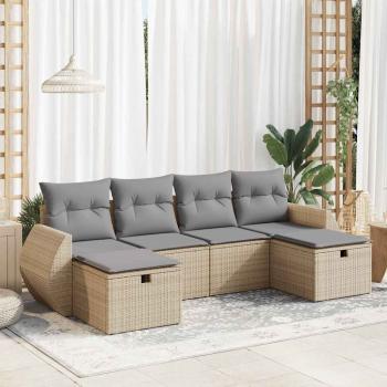 ARDEBO.de - 6-tlg. Garten-Sofagarnitur mit Kissen Beige Poly Rattan