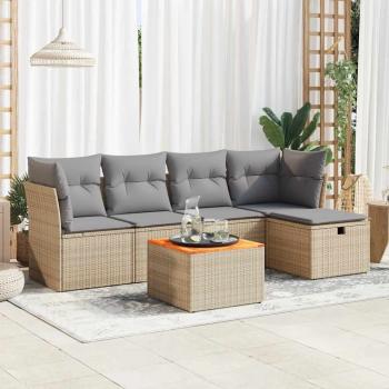 ARDEBO.de - 6-tlg. Garten-Sofagarnitur mit Kissen Beige Poly Rattan