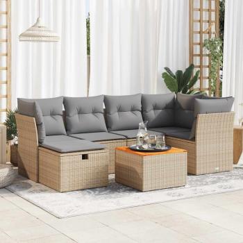 ARDEBO.de - 7-tlg. Garten-Sofagarnitur mit Kissen Beige Poly Rattan