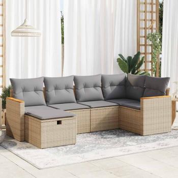 ARDEBO.de - 6-tlg. Garten-Sofagarnitur mit Kissen Beige Poly Rattan