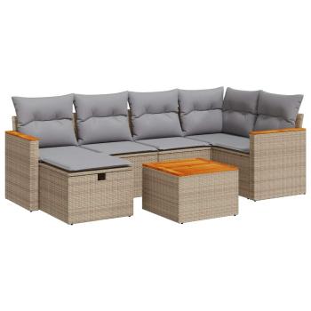 7-tlg. Garten-Sofagarnitur mit Kissen Beige Poly Rattan