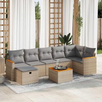 ARDEBO.de - 8-tlg. Garten-Sofagarnitur mit Kissen Beige Poly Rattan