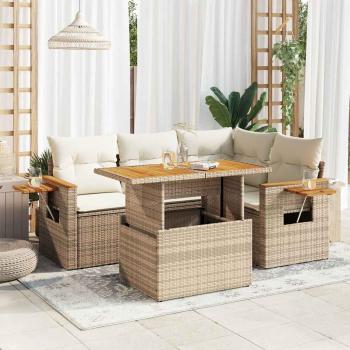 ARDEBO.de - 5-tlg. Garten-Sofagarnitur mit Kissen Beige Poly Rattan Akazie