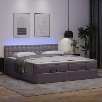 Ottoman-Bett mit Matratzen & LEDs Grau 160x200 cm Kunstleder
