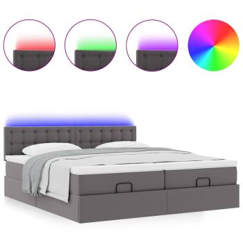 Ottoman-Bett mit Matratzen & LEDs Grau 160x200 cm Kunstleder
