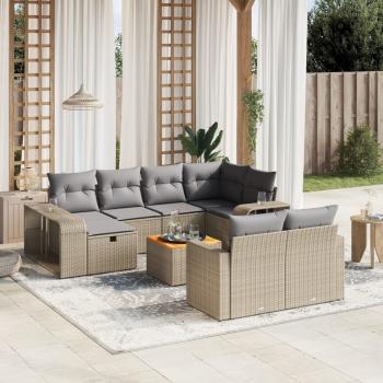 ARDEBO.de - 11-tlg. Garten-Sofagarnitur mit Kissen Beige Poly Rattan