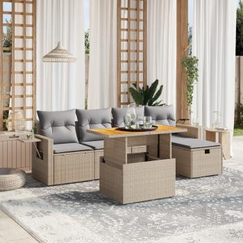 ARDEBO.de - 6-tlg. Garten-Sofagarnitur mit Kissen Beige Poly Rattan