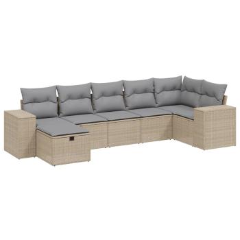 7-tlg. Garten-Sofagarnitur mit Kissen Beige Poly Rattan