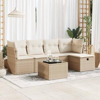 ARDEBO.de - 6-tlg. Garten-Sofagarnitur mit Kissen Beige Poly Rattan