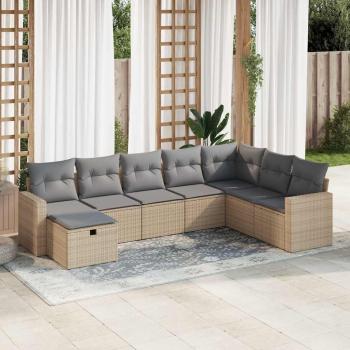 ARDEBO.de - 8-tlg. Garten-Sofagarnitur mit Kissen Beige Poly Rattan