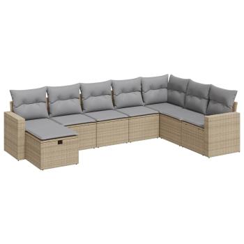 8-tlg. Garten-Sofagarnitur mit Kissen Beige Poly Rattan