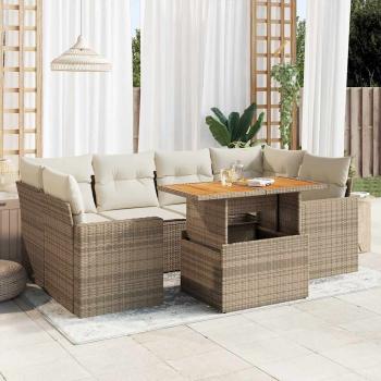 ARDEBO.de - 7-tlg. Garten-Sofagarnitur mit Kissen Beige Poly Rattan
