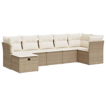 7-tlg. Garten-Sofagarnitur mit Kissen Beige Poly Rattan