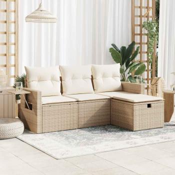 ARDEBO.de - 4-tlg. Garten-Sofagarnitur mit Kissen Beige Poly Rattan