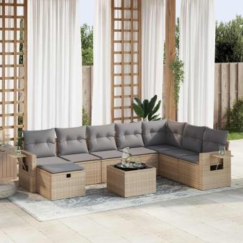 ARDEBO.de - 9-tlg. Garten-Sofagarnitur mit Kissen Beige Poly Rattan