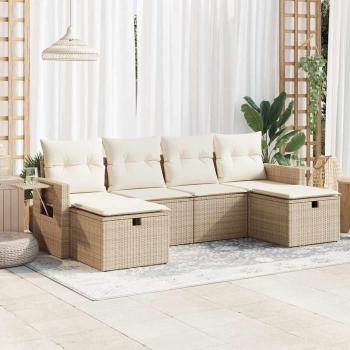 ARDEBO.de - 6-tlg. Garten-Sofagarnitur mit Kissen Beige Poly Rattan