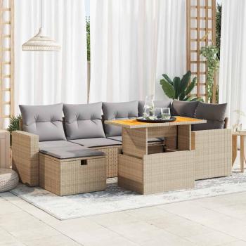 ARDEBO.de - 8-tlg. Garten-Sofagarnitur mit Kissen Beige Poly Rattan Akazie