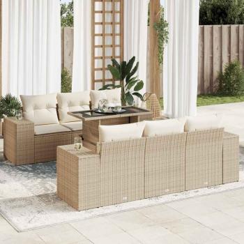 ARDEBO.de - 7-tlg. Garten-Sofagarnitur mit Kissen Beige Poly Rattan