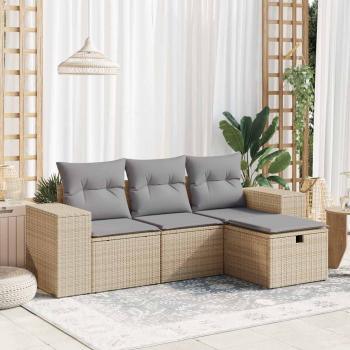 ARDEBO.de - 4-tlg. Garten-Sofagarnitur mit Kissen Beige Poly Rattan