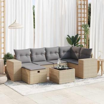ARDEBO.de - 7-tlg. Garten-Sofagarnitur mit Kissen Beige Poly Rattan