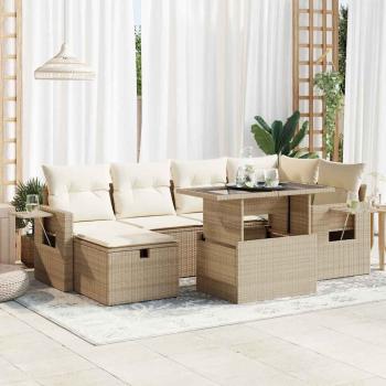 ARDEBO.de - 7-tlg. Garten-Sofagarnitur mit Kissen Beige Poly Rattan