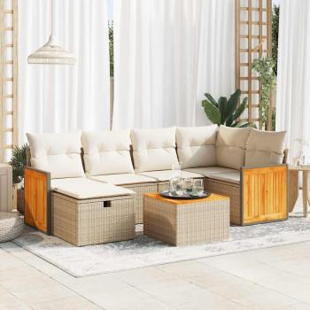 ARDEBO.de - 7-tlg. Garten-Sofagarnitur mit Kissen Beige Poly Rattan