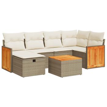 7-tlg. Garten-Sofagarnitur mit Kissen Beige Poly Rattan