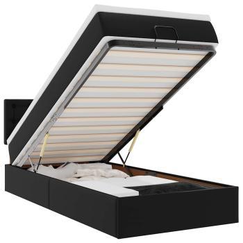 Ottoman-Bett mit Matratzen & LEDs Schwarz 80x200 cm Kunstleder