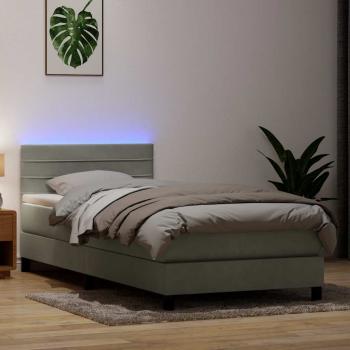 ARDEBO.de - Boxspringbett mit Matratze & LED Hellgrau 90x220 cm Samt
