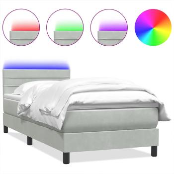 Boxspringbett mit Matratze & LED Hellgrau 90x220 cm Samt
