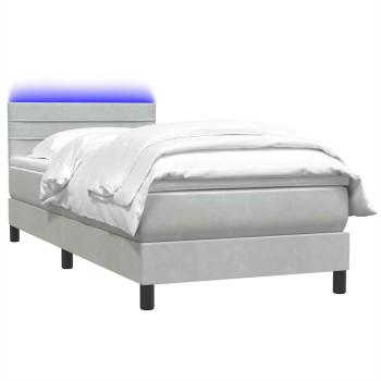 Boxspringbett mit Matratze & LED Hellgrau 90x220 cm Samt